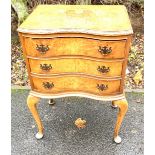 Walnut 3 draw kidney shaped queen ann chest measures approx 30.5" tall 20" wide 14.5" depth