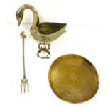 Selection of brassware to include a large swan