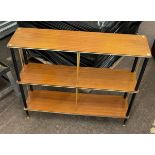 Retro open shelf teak bookcase, approximate measurements: Height 31 inches, Width 36 inches, Depth