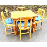 Oak bakers table and 4 matching chairs