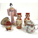 Selection oriental pottery to include pair vases, Geisha girl - Franklin mint etc