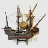 Vintage wooden Galleon on stand, Santo Maria approximate measurements: Height 27 inches, Width 26