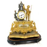 Antique French mantel clock, missing dome, clock untested, approximate measurements: Height 18.5