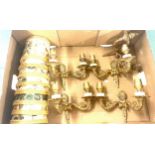Selection of 5 brass wall lights with shades
