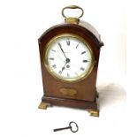 Edwardian inlaid bracket clock, with broken glass, with key