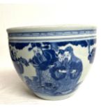 Blue and white Chinese jardiniere, no markings, approximate height 18cm , diameter 23cm, hairline