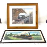 2 Framed train prints to include Hagley Hall by Barry Price, Travel Inn 1895, approximate