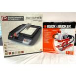 Performance power tile cutter in box, Black and Decker KX 2300 watt steamer in box