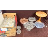 Selection of glass cake stand and a quantity of 30 moulded glass dessert bowls