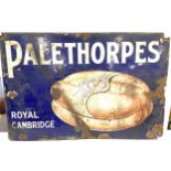 Vintage Palethorpes Royal Cambridge sausage advertising metal sign measures approx 24" tall 36"