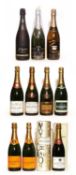 Assorted Champagne and sparkling wine; Veuve Clicquot, NV, 2 bottles and 9 various others