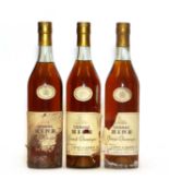 Hine, Grande Champagne Cognac, 70 proof, 24 fl. ozs, 1960s bottling, three bottles