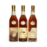 Hine, Grande Champagne Cognac, 70 proof, 24 fl. ozs, 1960s bottling, three bottles