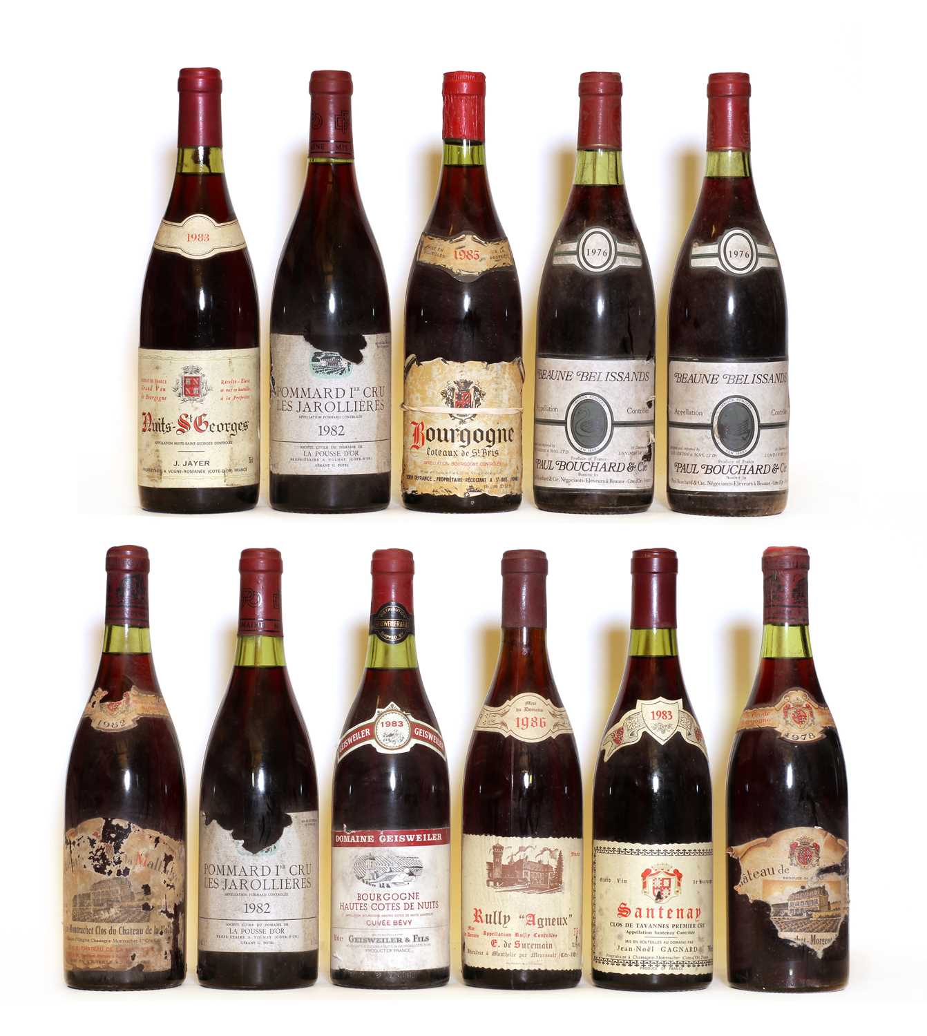 Assorted Red Burgundy: Pommard, 1er Cru, Les Jarollieres, 1982, two bottles and nine various others