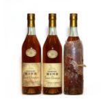 Hine, Grande Champagne Cognac, 70 proof, 24 fl. ozs, 1960s bottling, three bottles