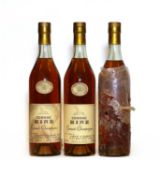 Hine, Grande Champagne Cognac, 70 proof, 24 fl. ozs, 1960s bottling, three bottles