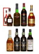 Assorted wine and spirits to include: Bisquit, Three Star Cognac, 1970s and seven various others