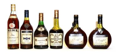 Assorted Brandy: Hine, Three Star Cognac, 1970s, 24 fl. ozs, one bottle and four various others