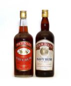 Four Bells, Finest Old Navy Rum, 1970s bottling, 1 litre, one bottle and one 1980s bottling