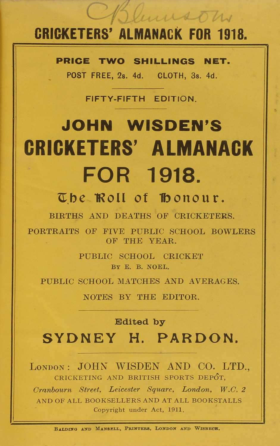 WISDEN Cricketers' Almanack: 1918 - Image 2 of 2