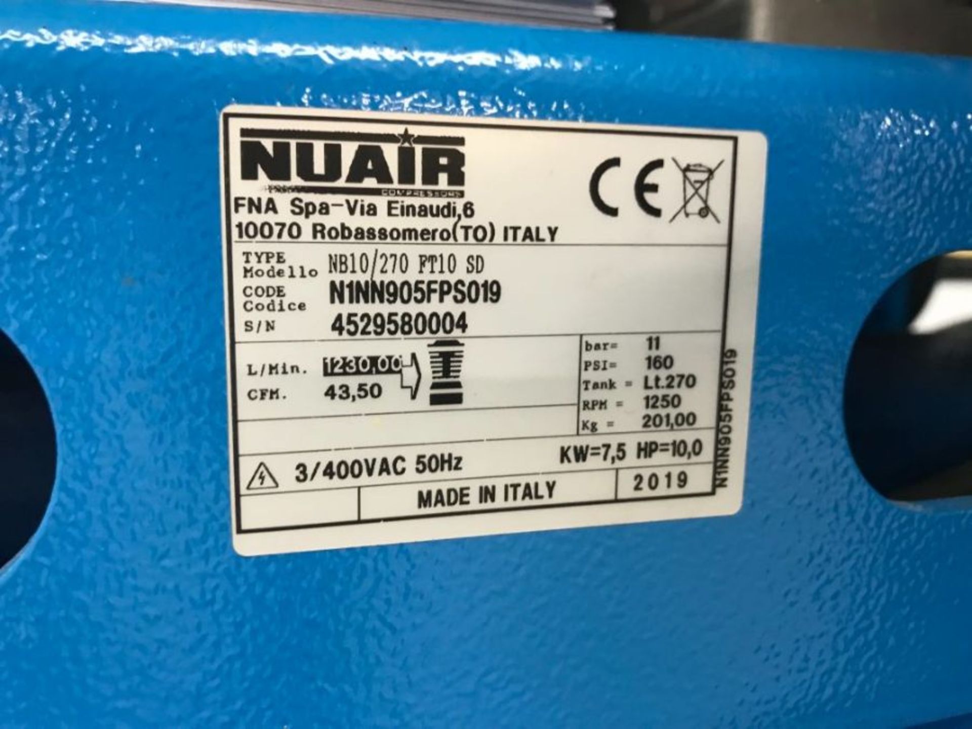 Nu Air NB10/270 receiver mounted air compressor with dryer (2019) - Image 5 of 5
