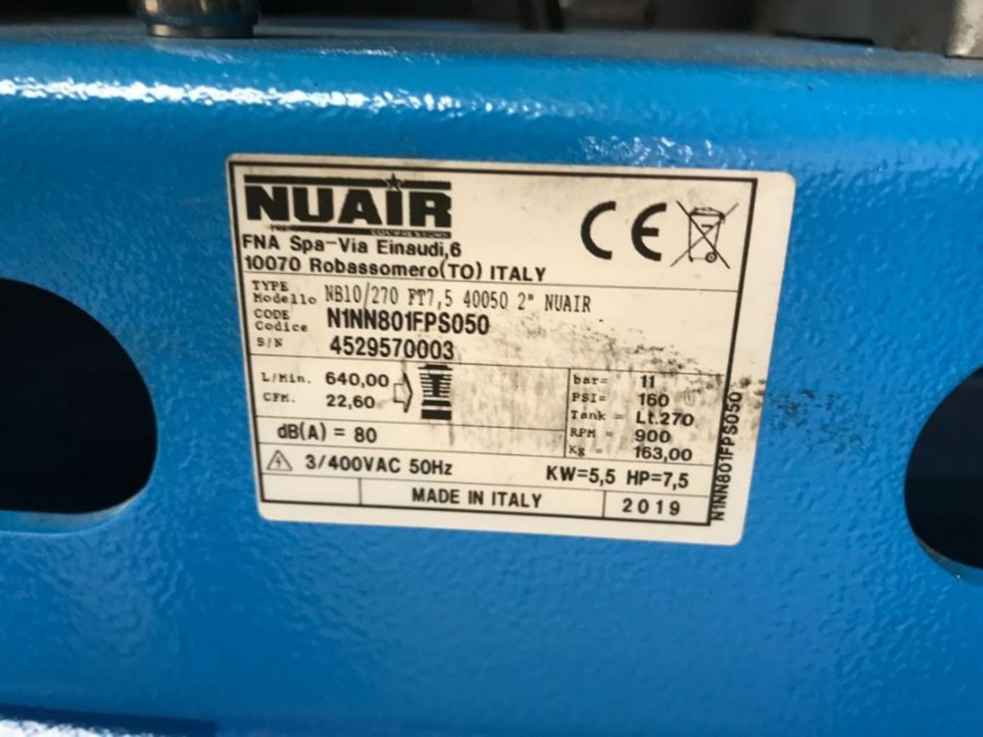 Nu Air NB10/270 receiver mounted air compressor with dryer (2019) - Image 4 of 7