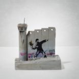 Banksy(British1974-),'WalledOffHotel-FourPartSouvenirWallSectionWithWatchTower(FlowerThrower)'