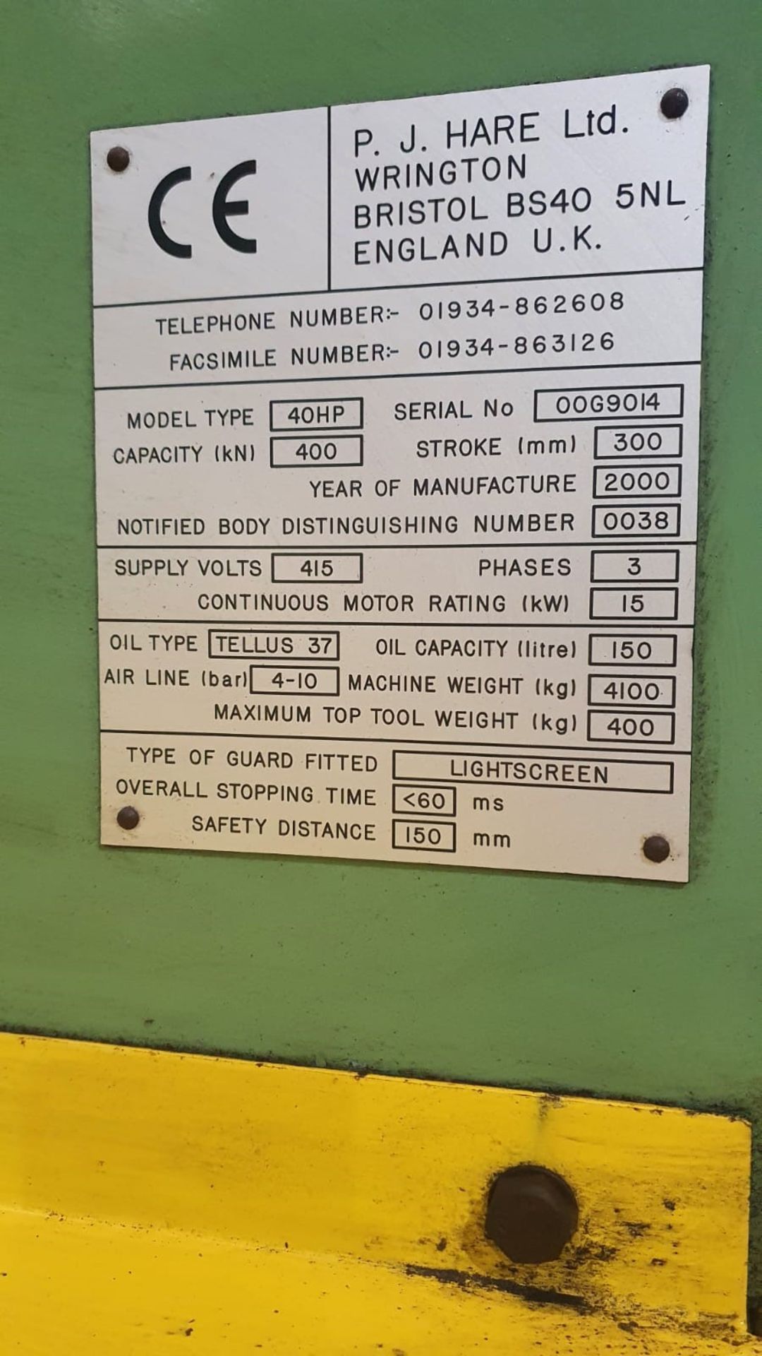 HARE 40 HP Hydraulic Press - Image 6 of 6