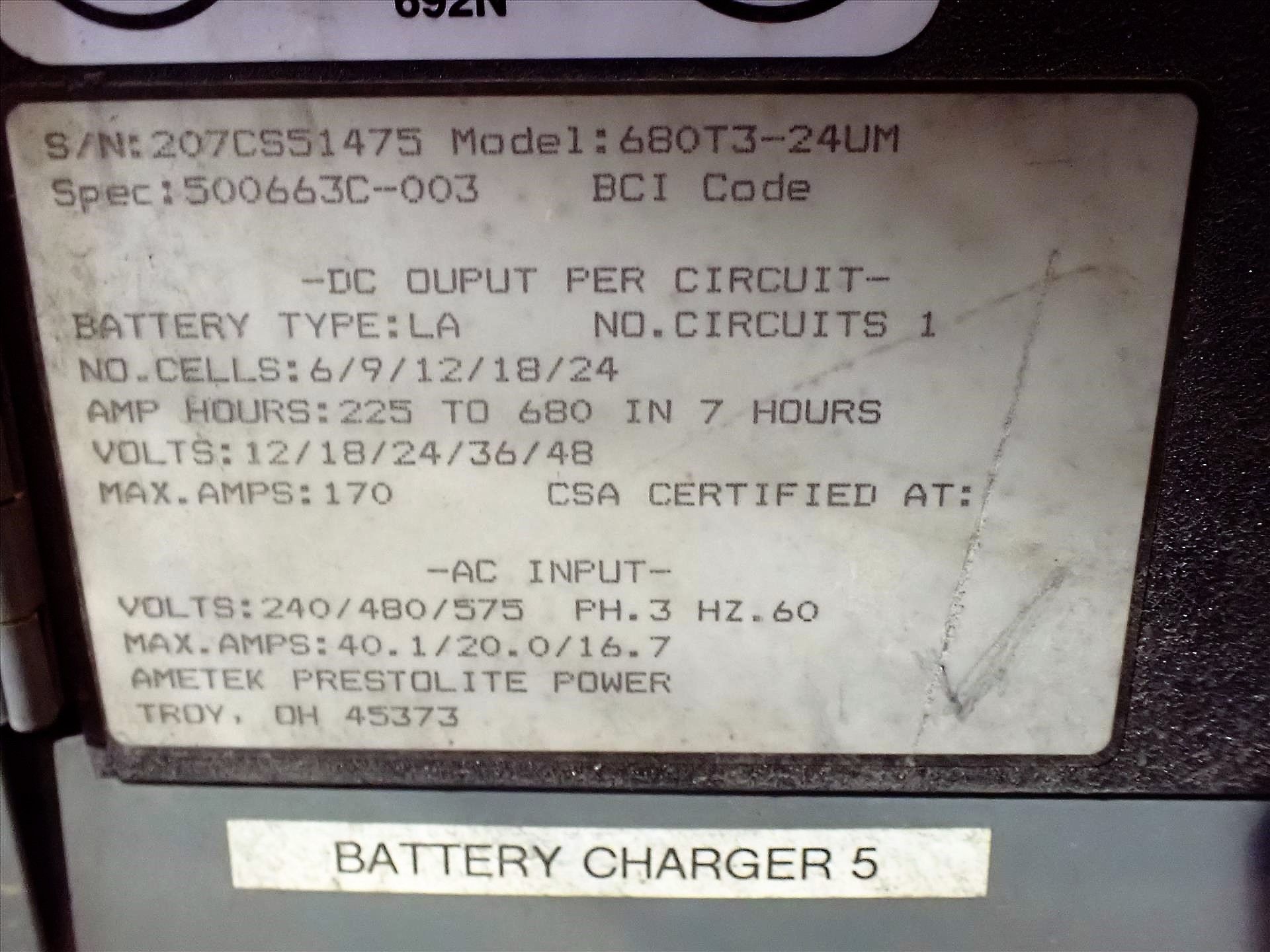 Prestolite Power battery charger, mod. Ultramax 680T3-24UM, ser. no. 207CS51475, multi-output 12/ - Image 2 of 2