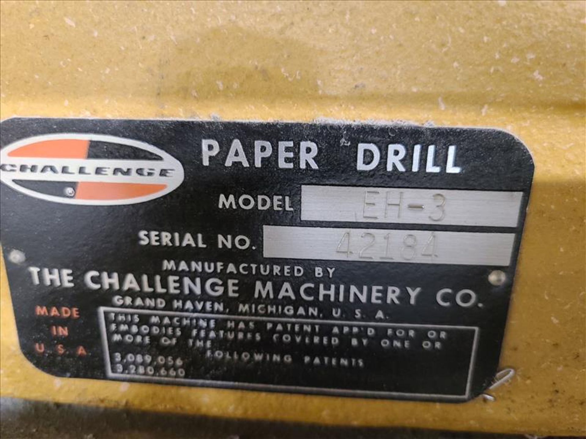 Challenge Paper Drill, model EH-3, S/N.42184, 230V, 17 amps, 1 Phase, 60 Hz - Image 3 of 4