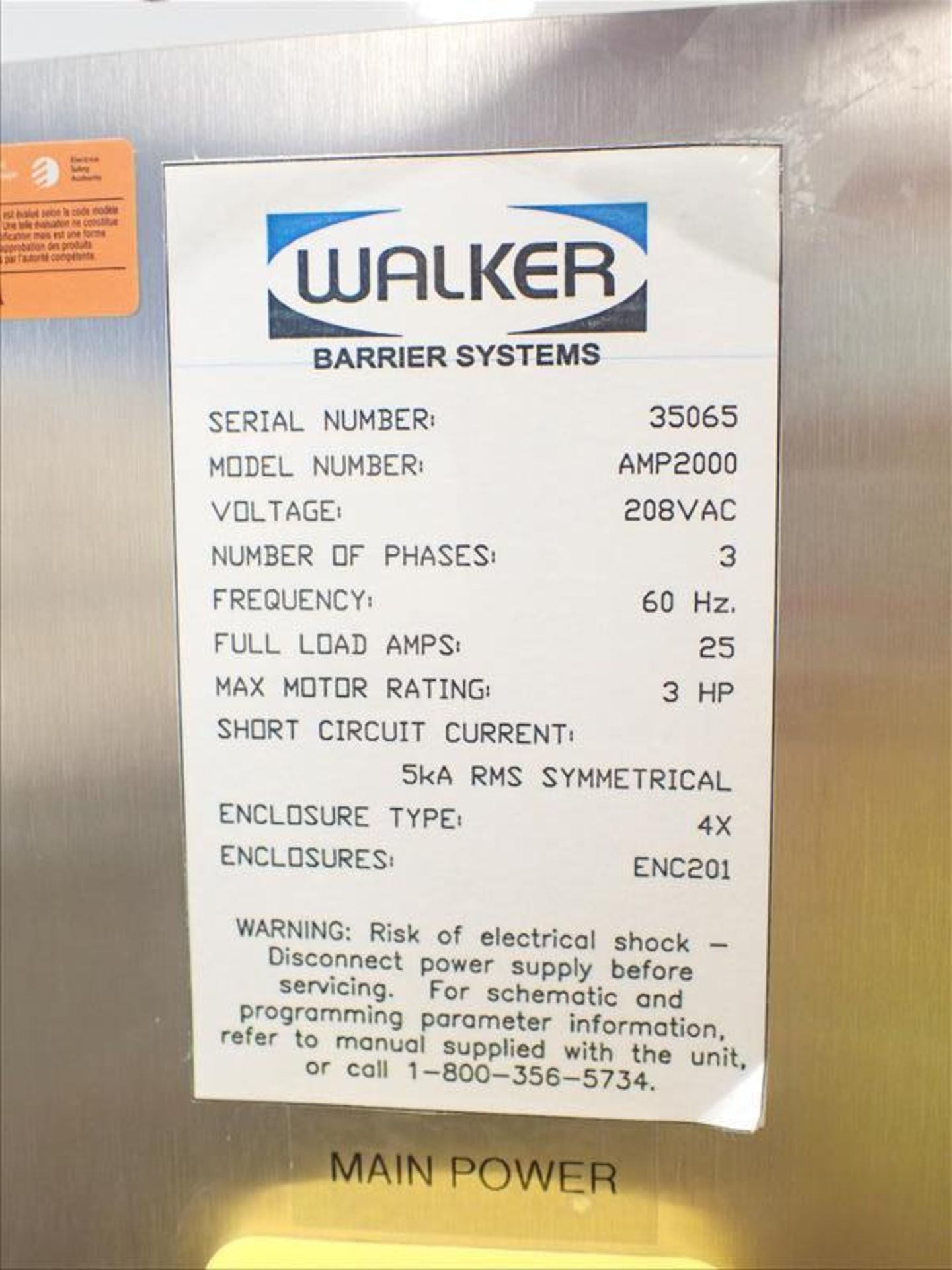 Walker Barrier Systems transfer isolation station/glovebox, mod. AMP2000, ser. no. 35065, s/s, 4- - Image 5 of 9