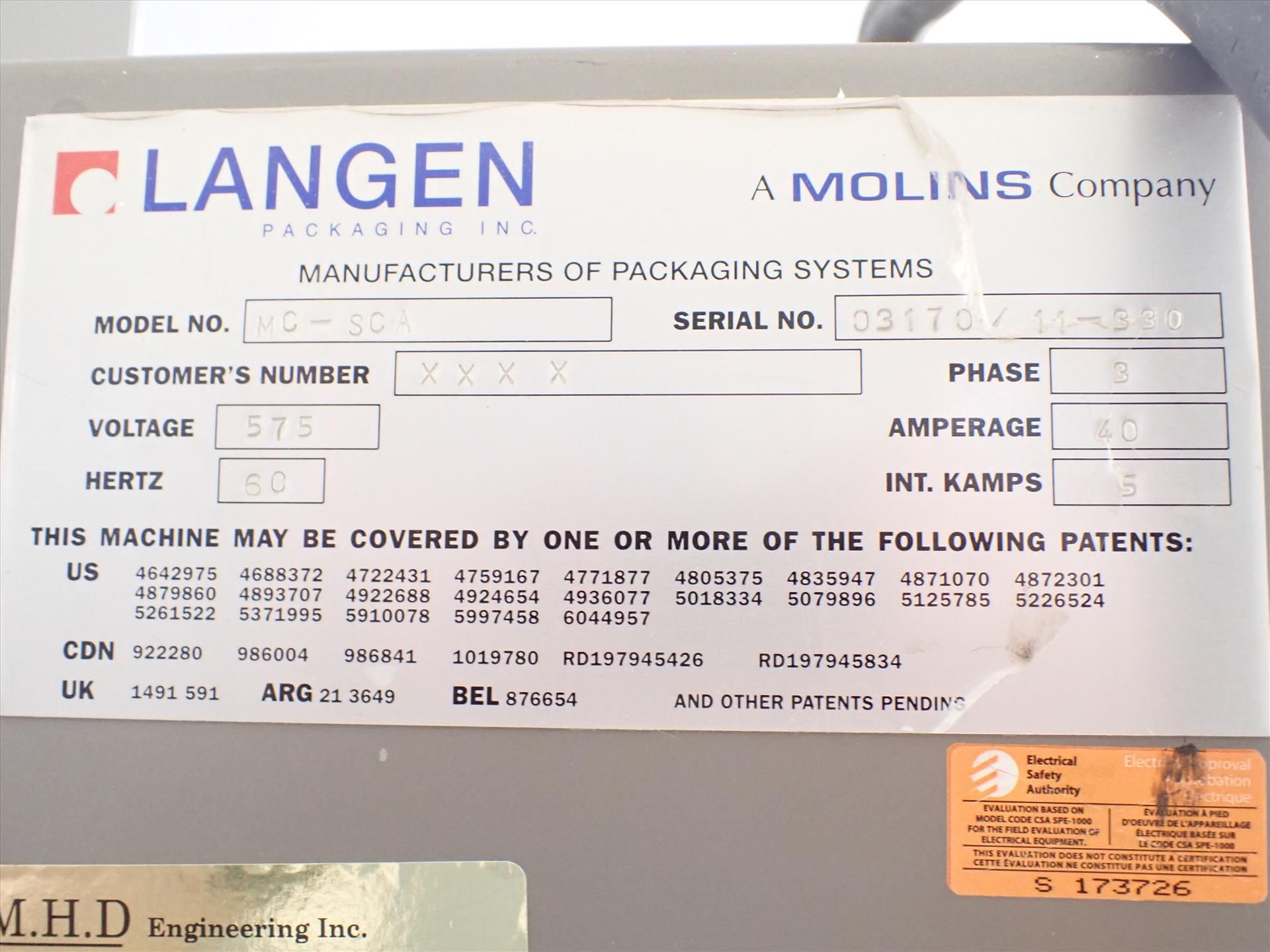 Langen mod. MC-SCA automatic horizontal cartoner, ser. no. 03170/11-550 w/ McRae vision system, - Image 20 of 20
