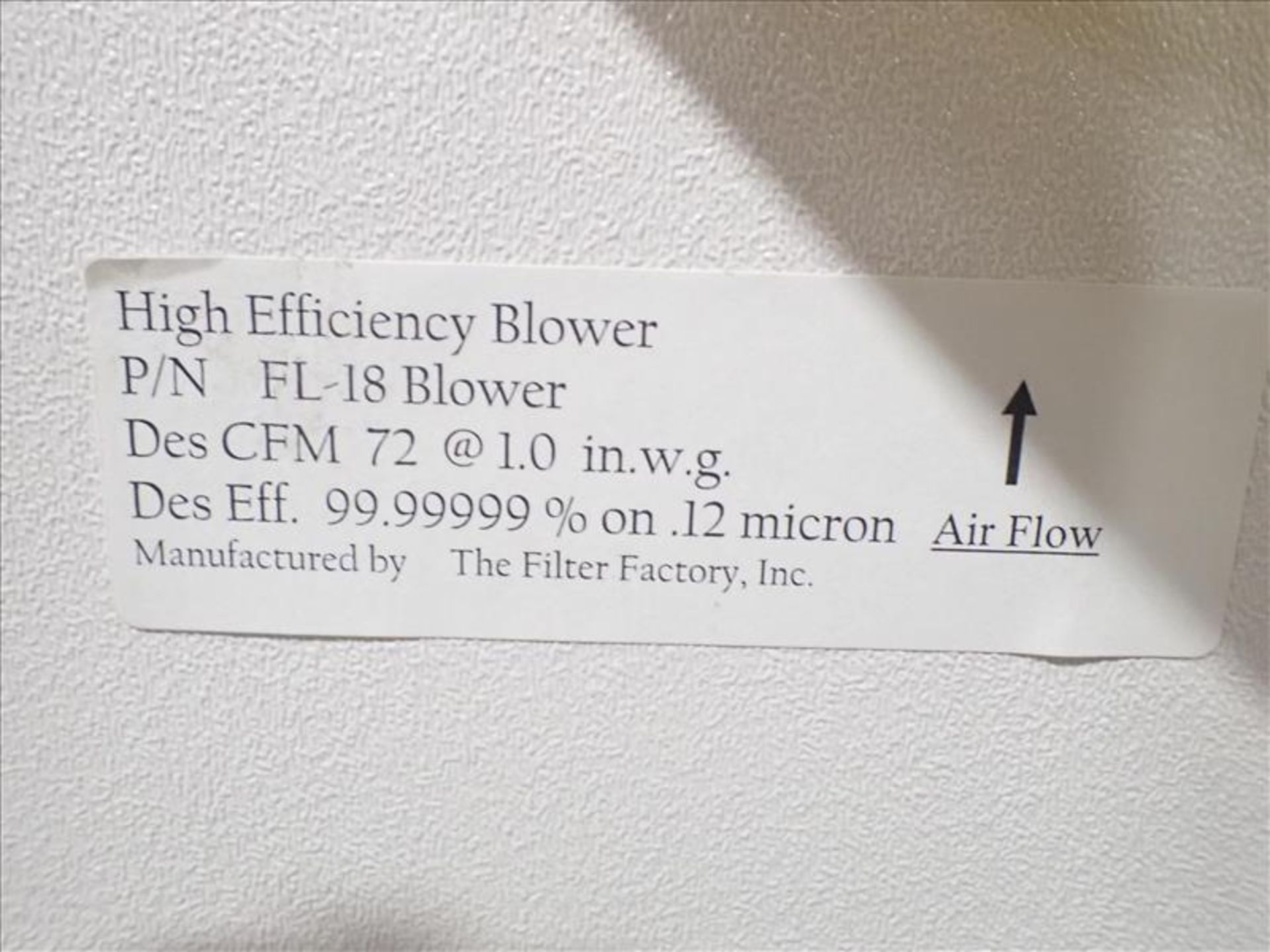 FilterFactory high efficiency blower, mod. FL-18, 0.12 micron - Image 2 of 3