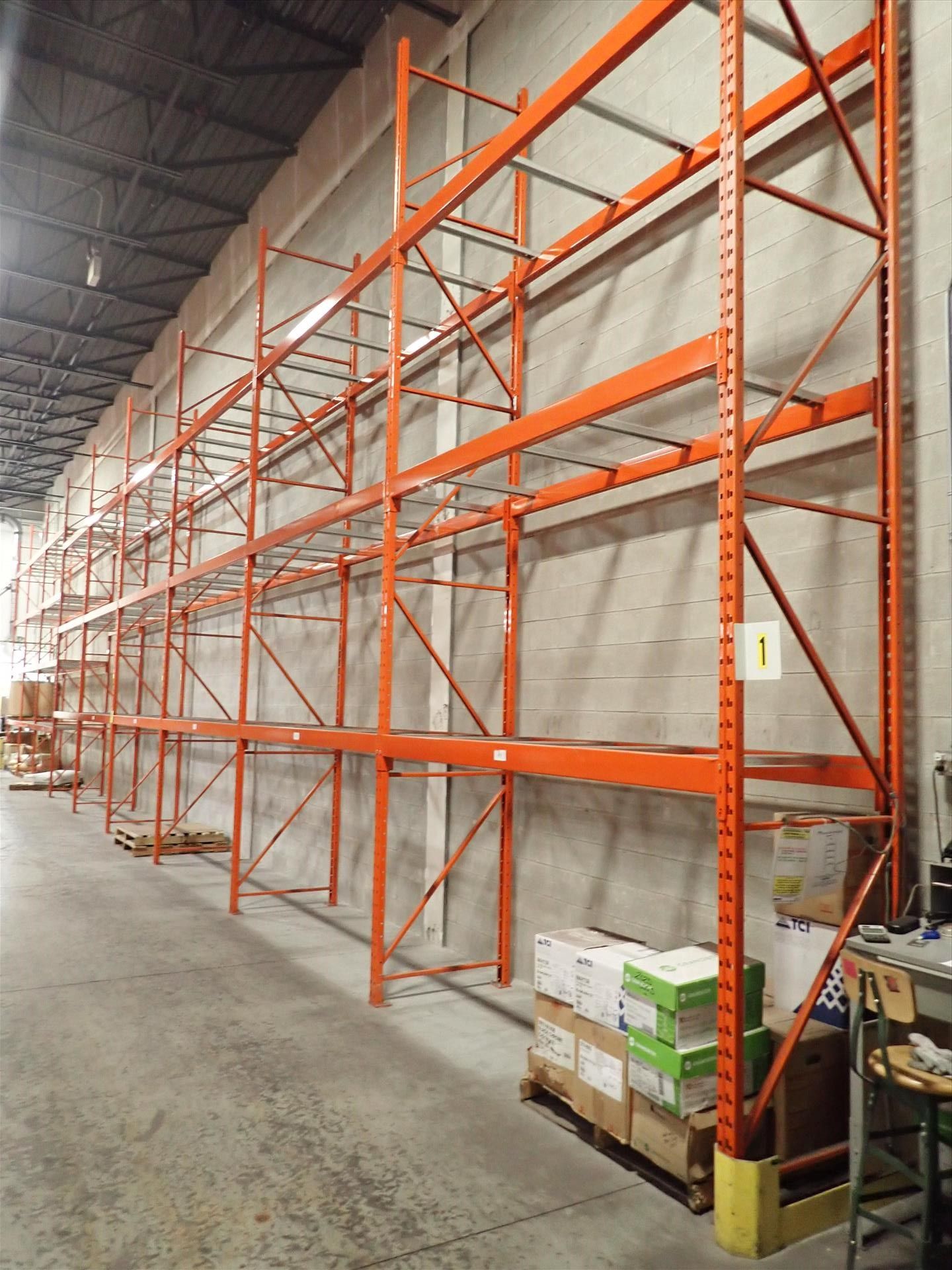 (9 sec.) pallet racking, approx. 20' H x 9' W x 38" D