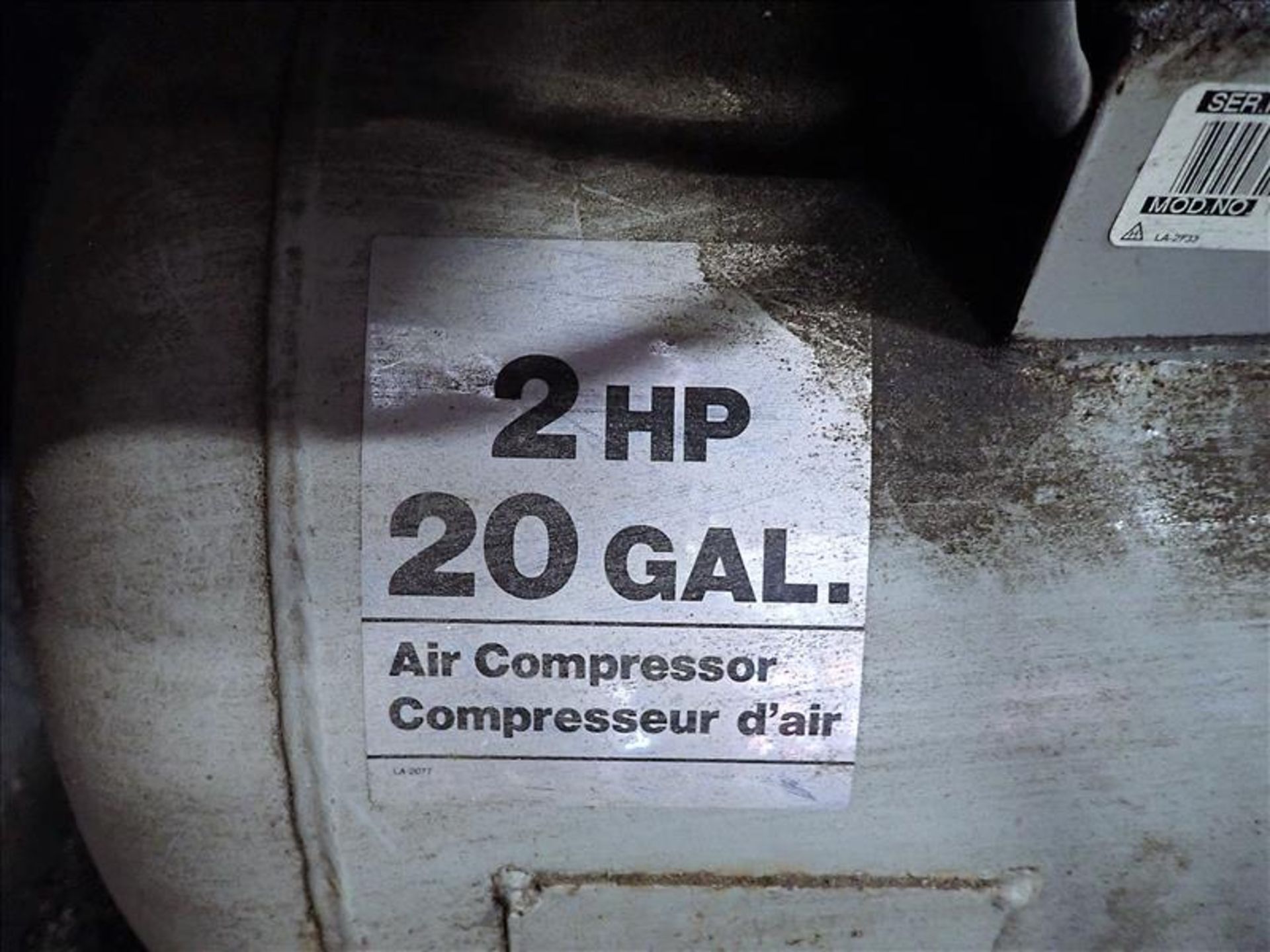 Ingersoll Rand Air Compressor, model T10, S/N.9501019510, 2hp, 20 gallon - Image 2 of 2