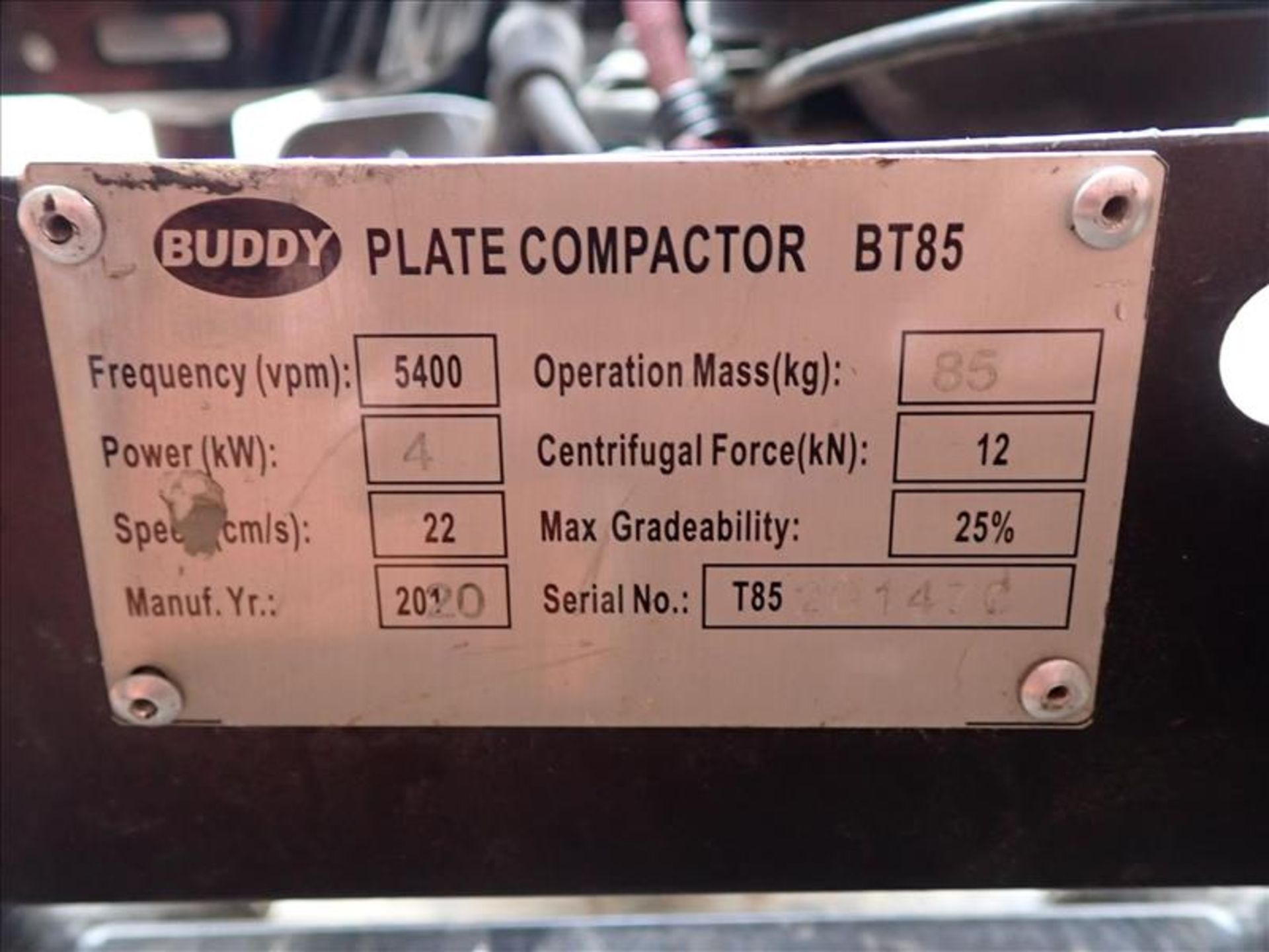 Buddy Gas-Powered Plate Compactor, model BT85, S/N.T85201470, w/4.8hp Honda GX160 engine, 5400 - Image 3 of 3