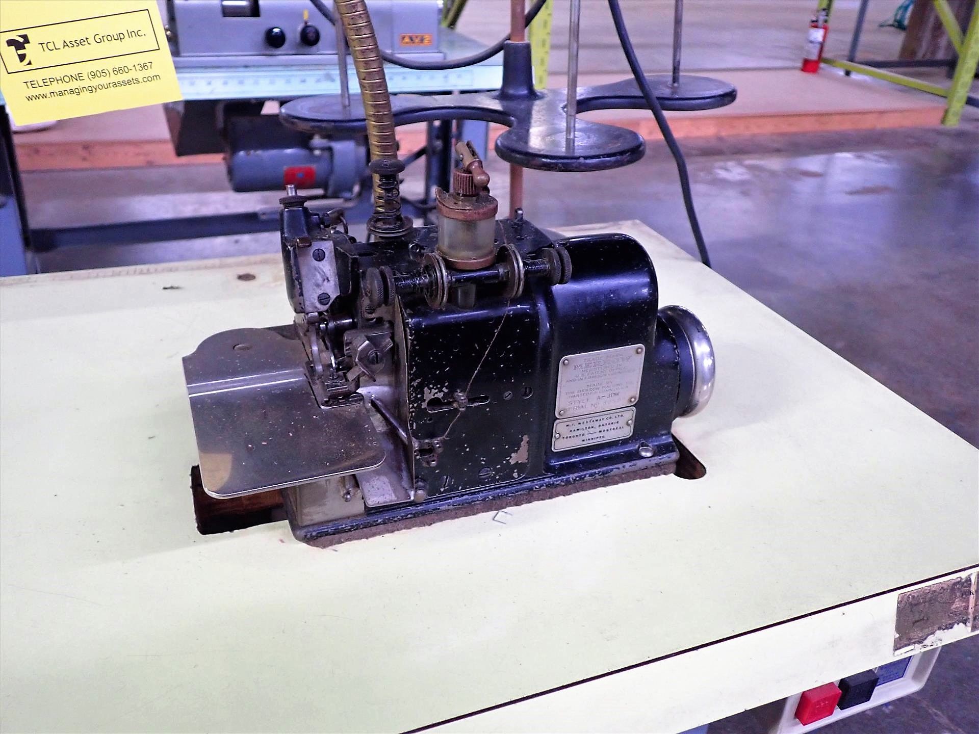 Merrow industrial overlock sewing machine, mod. A-3DW, S/N 88589 c/w 20 in. x 48 in. industrial