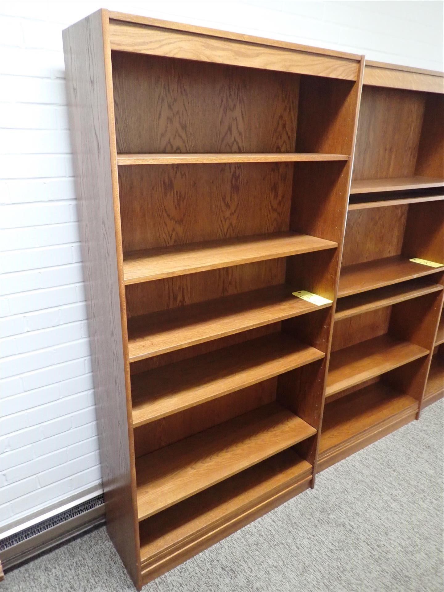 Book Shelf, 3/4 in., med. oak veneer, finished recessed back panel, 36 in. x 12 in. x 72 in. H w/ (