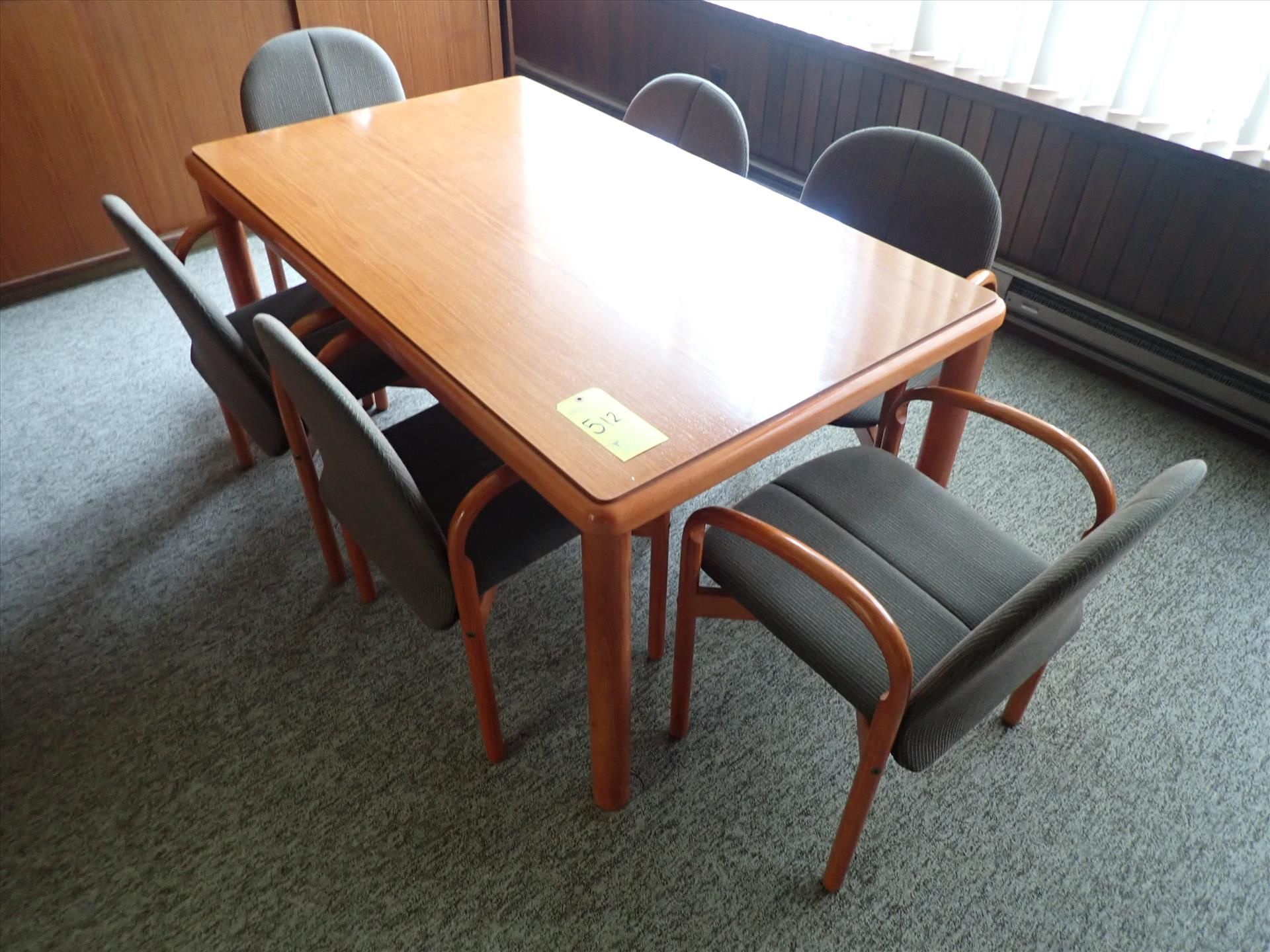 Board Room table, solid-wood, 35 in. x 58 in. c/w (6) chairs