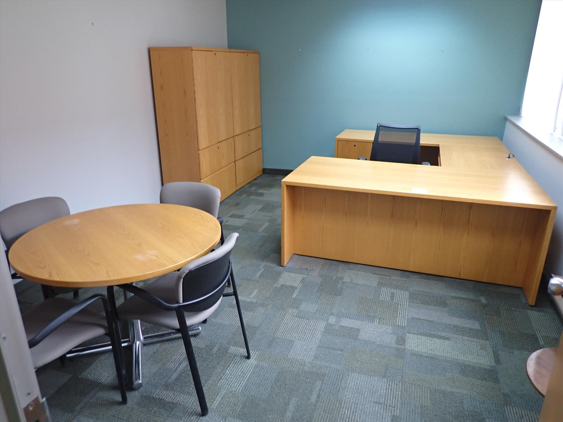 [LOT] contents of office (furnishings only): desk, (2) bureaus, meeting table, (5) chairs [Office
