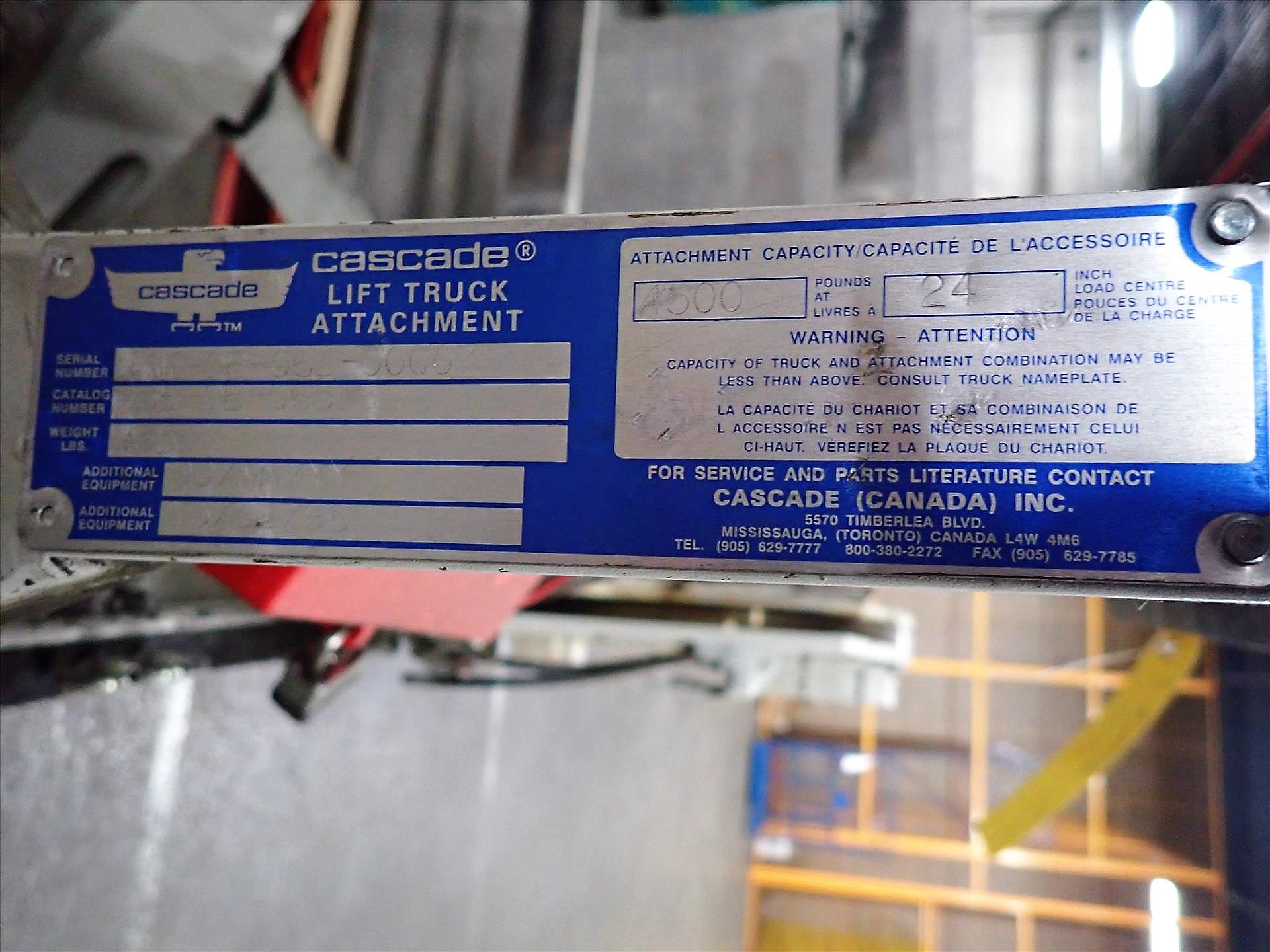 Cascade sheeter fork lift attachment, mod. 45E-QB-065, S/N 45E-QB-065-00007, 1500 lbs. cap. [ - Image 3 of 3