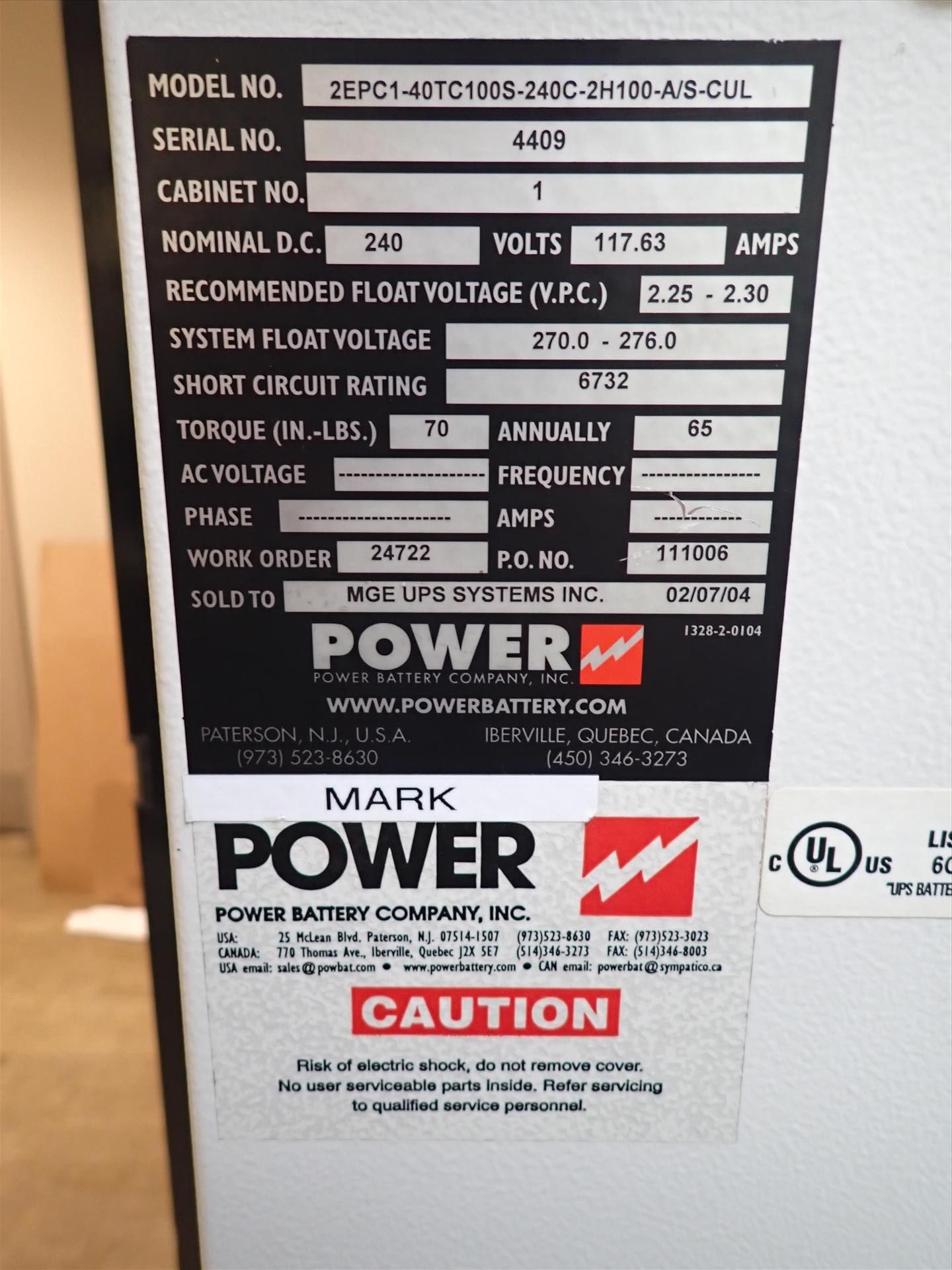 Power UPS battery back-up, mod. 2EPC1-40TC100S-240C-2H100-A/S-CUL, S/N CAB#1 [Office Area] - Image 2 of 2
