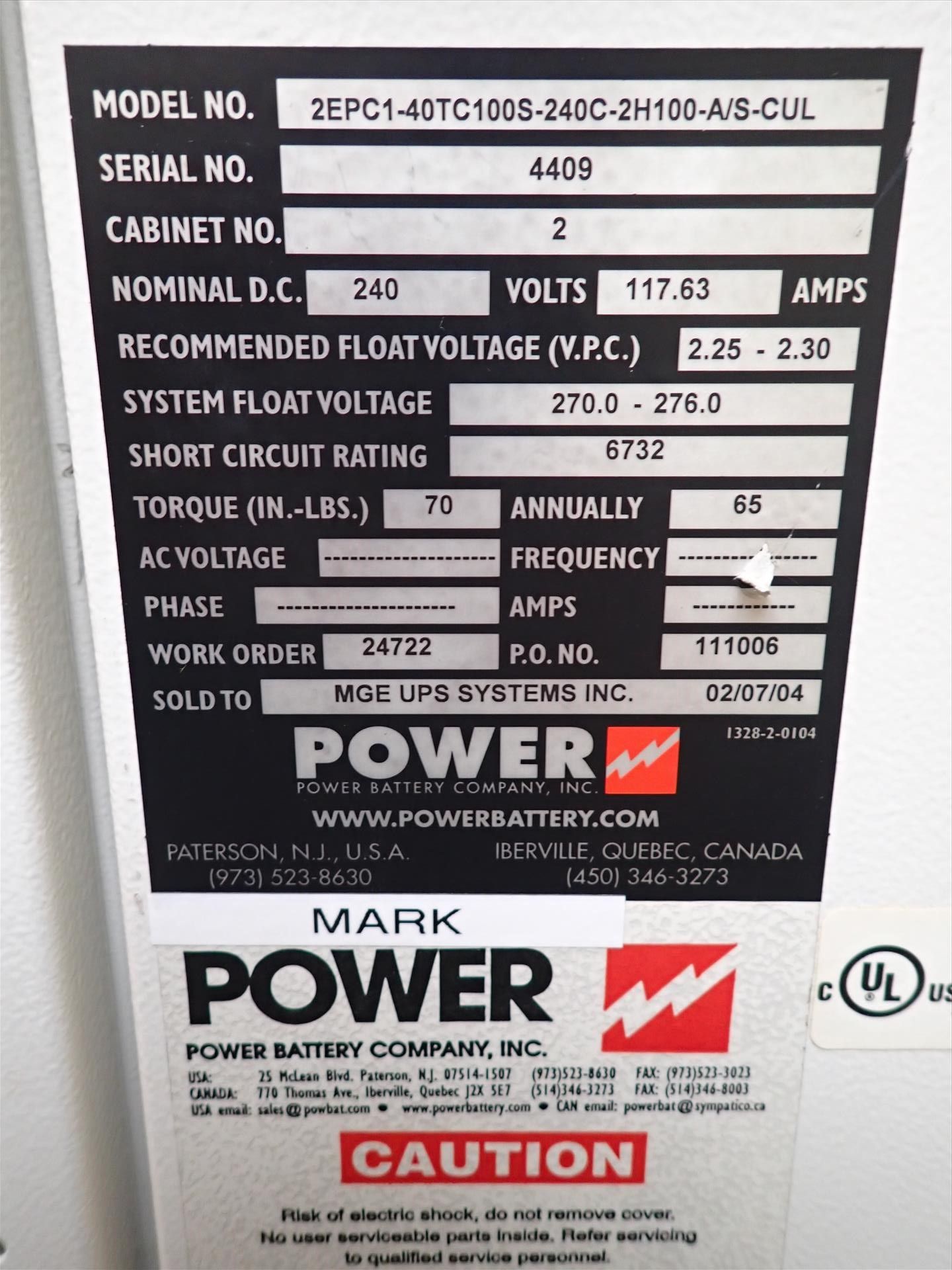 Power UPS battery back-up, mod. 2EPC1-40TC100S-240C-2H100-A/S-CUL, S/N CAB#2 [Office Area] - Image 2 of 2