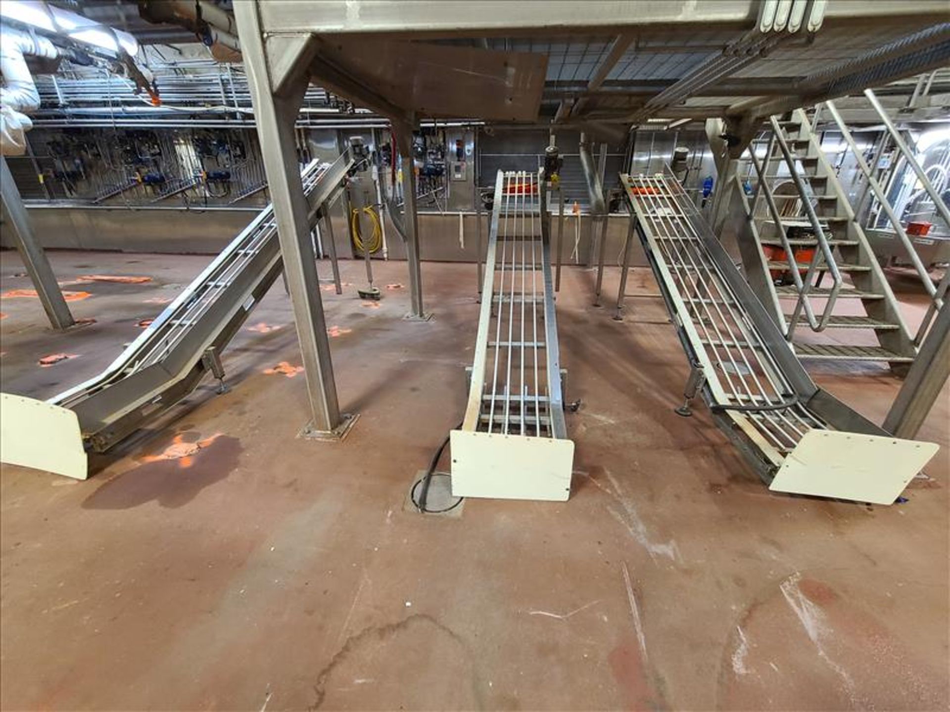 [LOT] (3) stainless incline conveyors, no belt, 14'l x 18"w [Dryer Area]