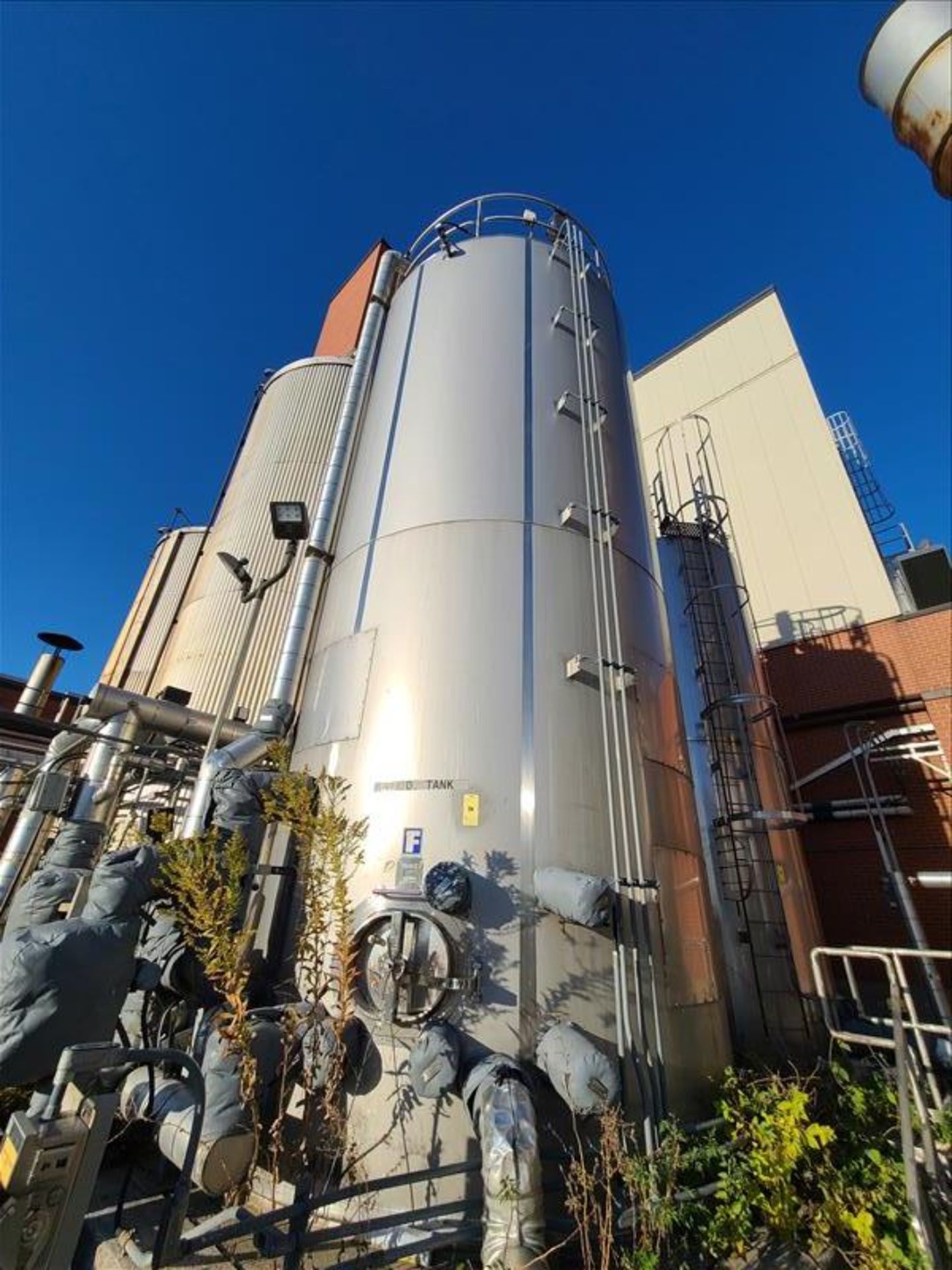 Feldmeir vertical stainless silo with top mount agitator, manway door, 25'h x 118" diameter [Tank - Image 4 of 4