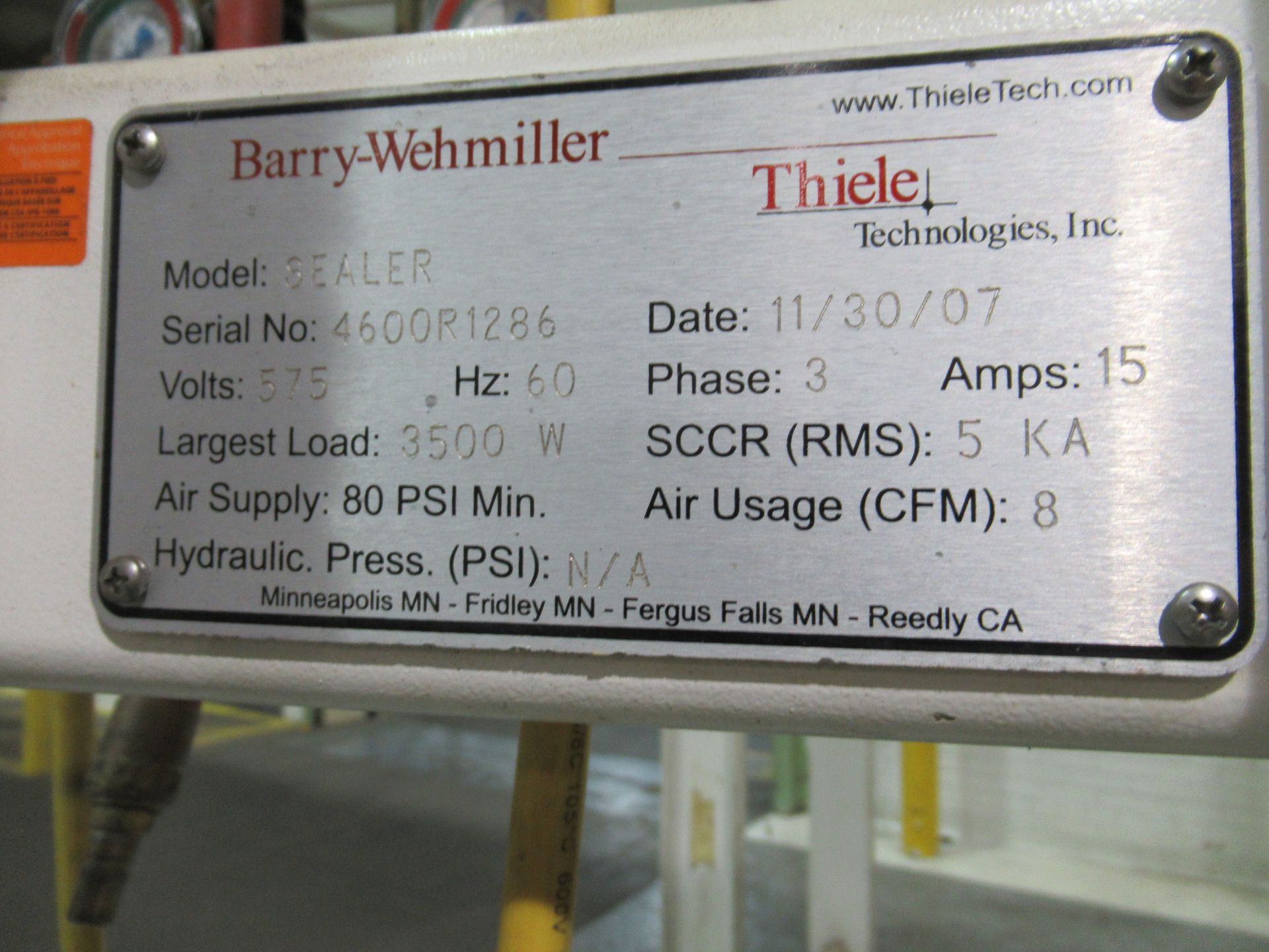 Thiele bag sealer, mod SEALER, s/n 4600R1286, with adjustable height, mobile [Packaging Line 7] - Image 2 of 3