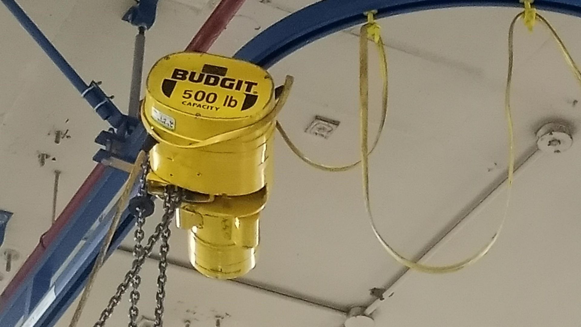 Budgit electric chain hoist, 500 lbs. cap. c/w approx. 30 ft. runway [packaging]