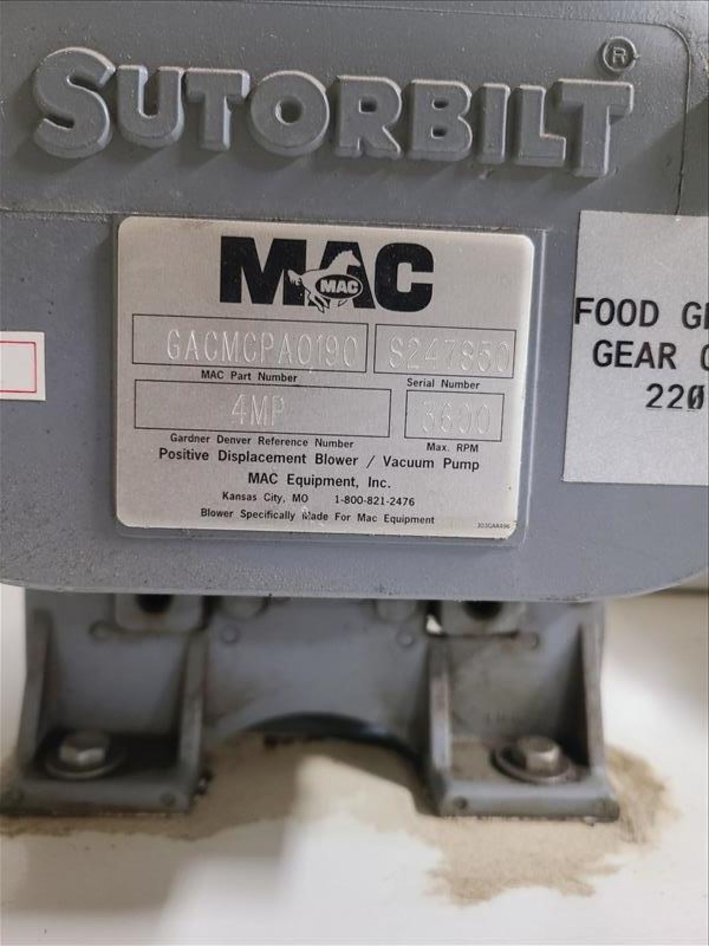 MAC blower unit, mod GACMPA0190, s/n S247850, with 10 hp motor [Located on 2nd Floor, Packaging Line - Image 3 of 3