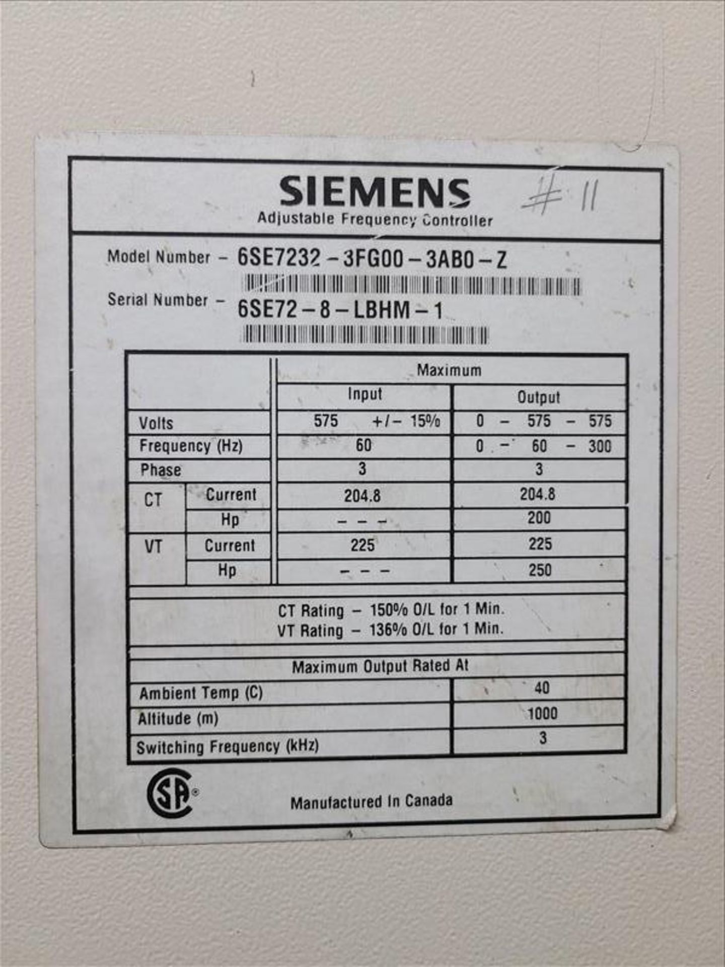 Siemens control cabinet, mod 6SE72323FG003ABB2, s/n 6SE728LBHM1, with variable frequency drive, - Image 3 of 3