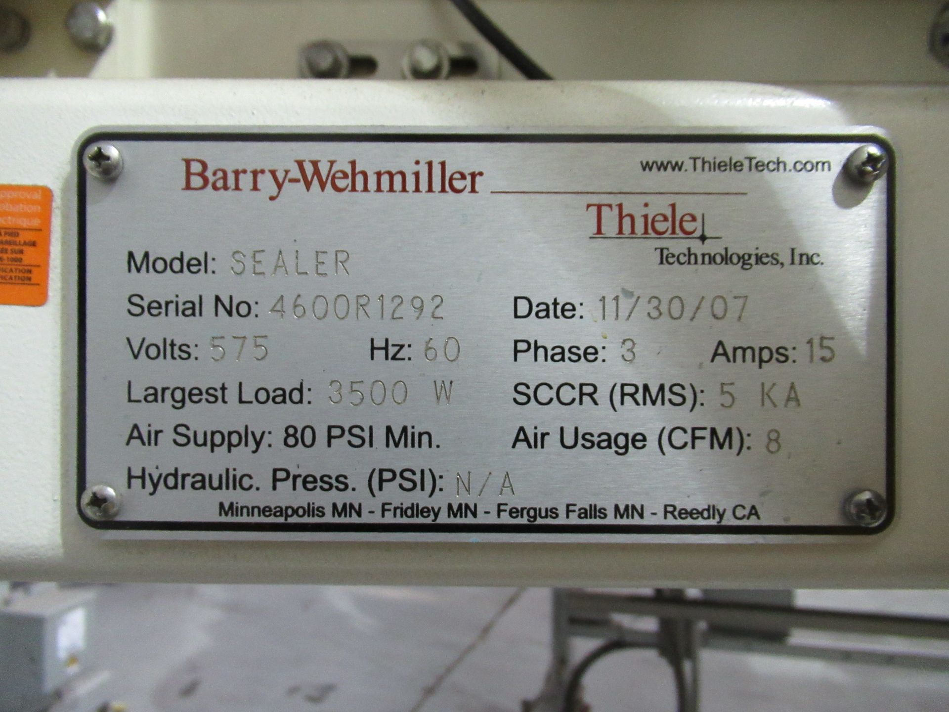 Thiele bag sealer, mod SEALER, s/n 4600R1292, with adjustable height, mobile, (2007) [Packaging Line - Image 2 of 5